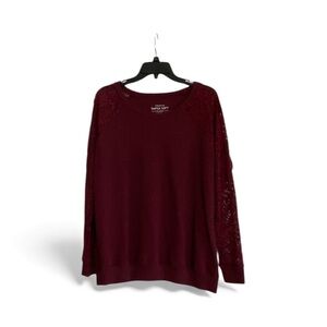 Torrid Burgundy Scoop Neck Sweater Lace Sheer Long  Sleeves Size 00 or Large